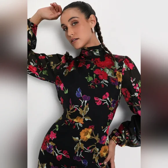 NWOT Lulu's Black Floral Burnout Backless Maxi Dress Size XL=14/16 - Picture 4 of 6